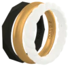 Women's Black, Gold, & White Triple Stack -Silicone Jewelry & Accessories Womens.TripleStack.Metallic.PearlGoldBlack.Angle