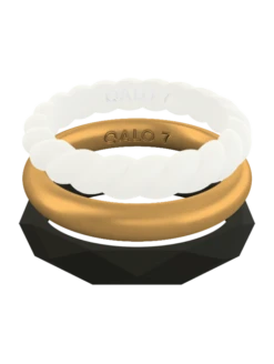 Women's Black, Gold, & White Triple Stack -Silicone Jewelry & Accessories Womens.TripleStack.Metallic.PearlGoldBlack.Front