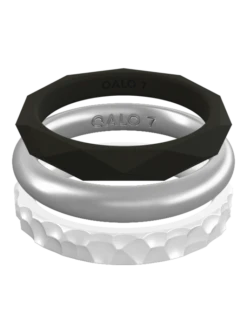 Women's Pearl, Silver, & Black Triple Stack -Silicone Jewelry & Accessories Womens.TripleStack.Metallic.PearlSilverBlack.Front