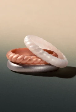 Women's Rose Gold, White, & Silver Triple Stack -Silicone Jewelry & Accessories Womens.TripleStack.Metallic.RosegoldPearlSilver.Hover