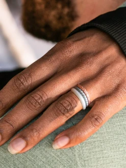 Women's Rose Gold, Silver, & Pearl Triple Stack -Silicone Jewelry & Accessories Womens.TripleStack.Metallic.RosegoldPearlSilver.Lifestyle.2 934d817e 1a11 4df7 88a0 49866c153122