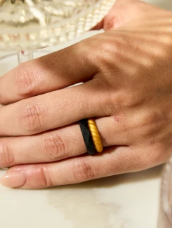 Women's Metallic Twist Stackable Silicone Ring -Silicone Jewelry & Accessories Womens.TwistStack.Metallic.Gold .Lifestyle.1