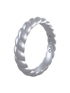 Women's Metallic Twist Stackable Silicone Ring -Silicone Jewelry & Accessories Womens.TwistStack.Metallic.Silver.Angle